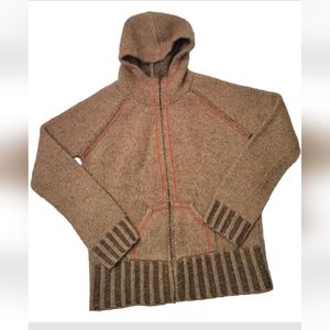 BKE Lambs Whool  Thick Tight Knit Brown Hooded Sweater with Red Trim + Pockets